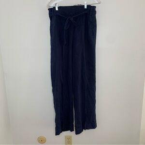 Mark & Spencer navy blue linen wide leg belted pant